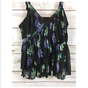 Free People Black Pleated Layered Floral Cami